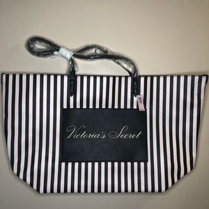 Victoria Secret pink&black striped tote bag